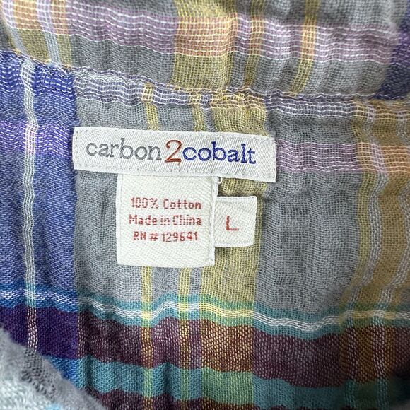 Carbon 2 Cobalt Shirt Mens Large Multi Plaid Double Weave Long Sleeve Button Up - Picture 8 of 9